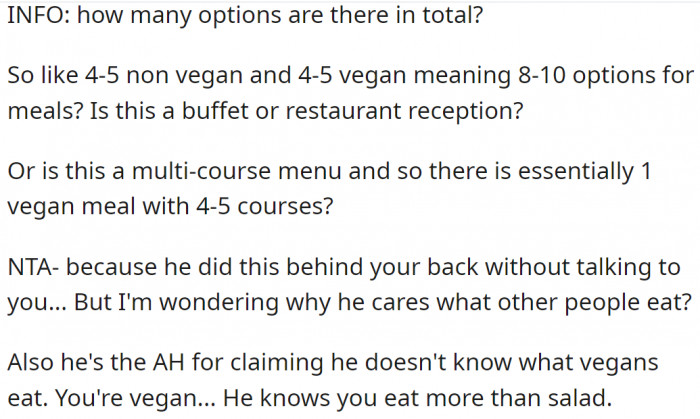 Someone was interested in how many options they have for vegan and non-vegan food: