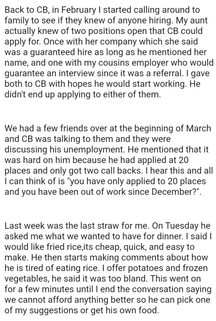 Now he asked the OP what they wanted to have for dinner