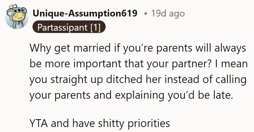 It seems like priorities need a reality check—ditching one's partner for punctuality with parents? YTA with a dash of misplaced importance.