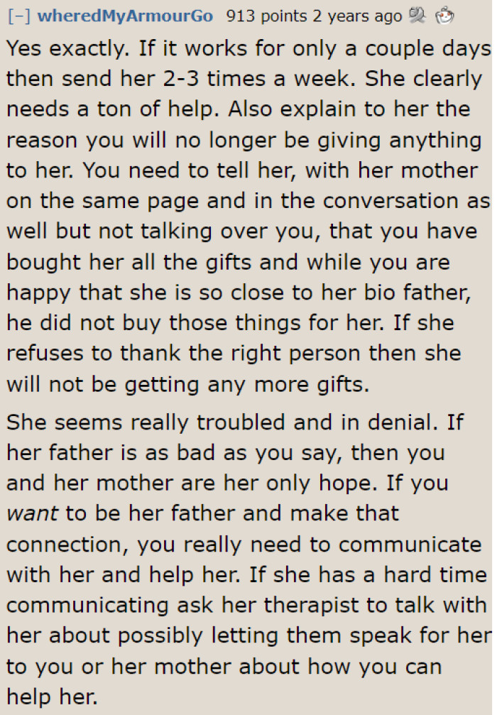 The therapy sessions the stepdaughter is having might not be enough.