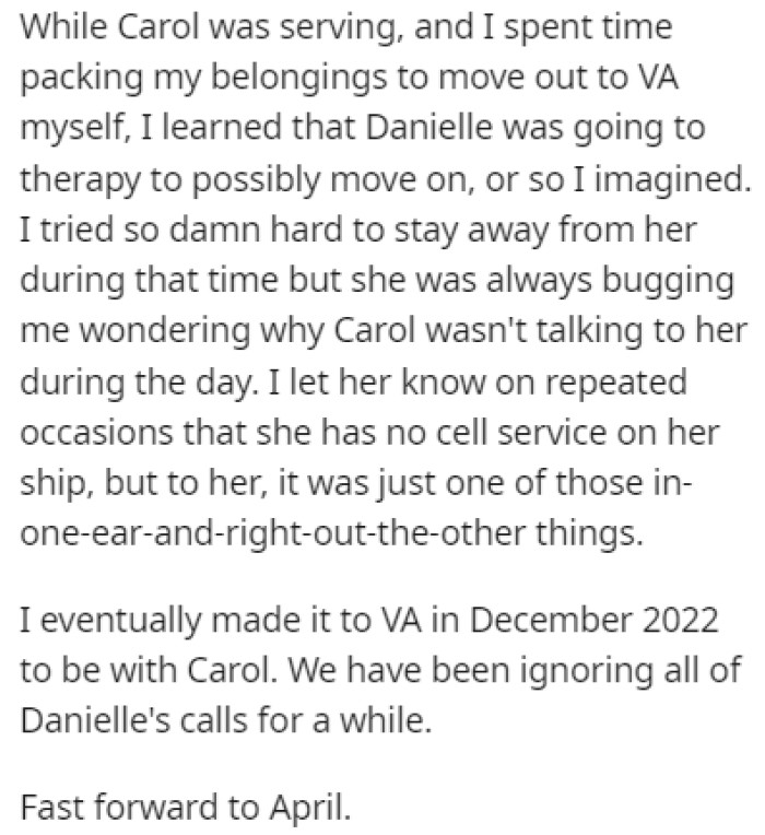 OP found out that Danielle was starting therapy, which was a good sign