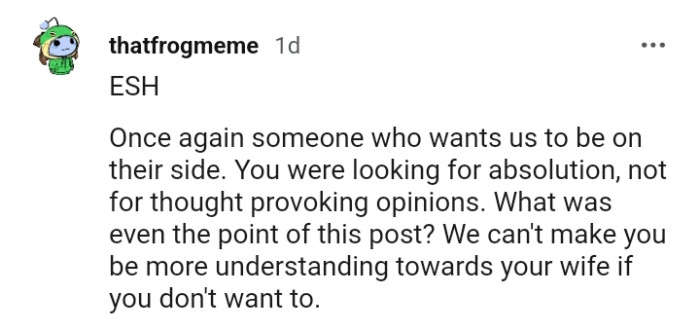 Redditors can't make the OP be more understanding of his wife
