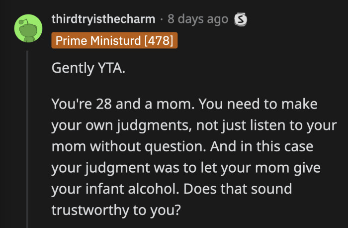 OP has to be more cautious moving forward, especially when it comes to the health of her own baby