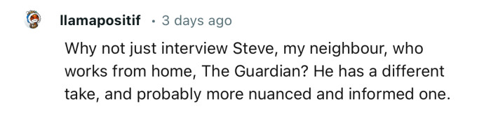 The Guardian needs to get employees on their platform. Would be a more nuanced and informed view of both models