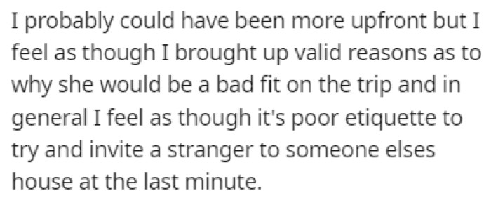 OP feels that it was poor etiquette from Jess to do something like this