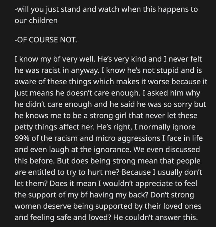 He said he didn't defend her or admonish his family because he knows OP is a strong woman who can fight her own battles