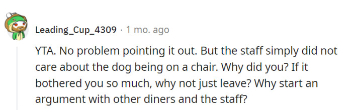 She stirred the pot over a chair, but perhaps it was a case of misplaced dining decorum.