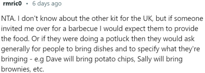 The Expectation Is That When Invited to a Barbecue, the Host Should Provide the Food