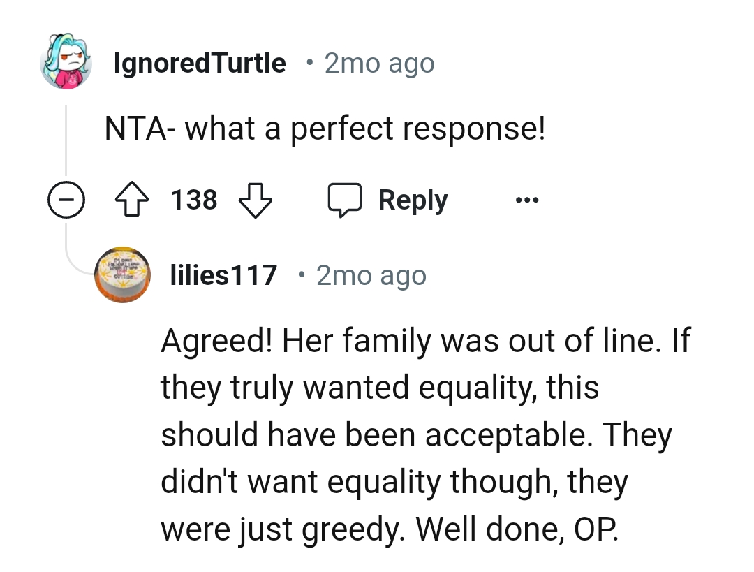 Her family was out of line