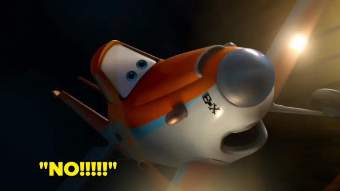 14. In Planes, when Dusty was inches away from colliding with a train in the tunnel