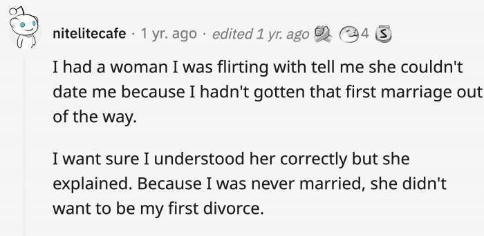 Got to hit that sweet spot of being the second wife, because I guess for her, he needs more experience?