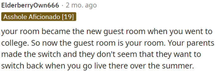 Now the guest room is OP's room
