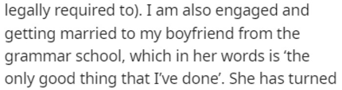 OP is engaged and she's getting married soon