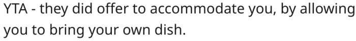 4. The offer to bring her own meal is a form of accommodation.