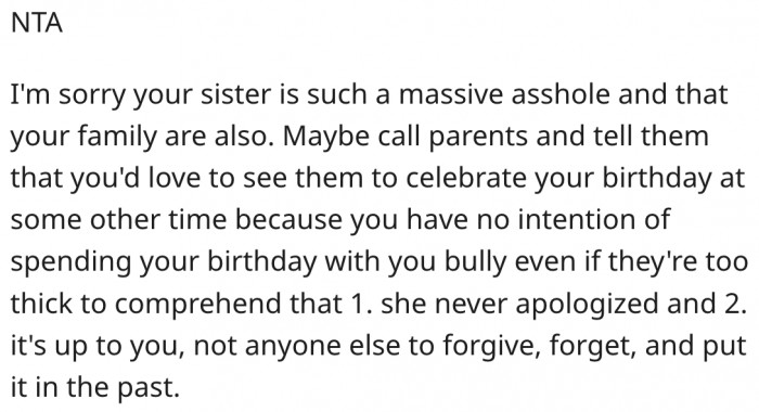 3. She should call her parents and reschedule her birthday celebration.