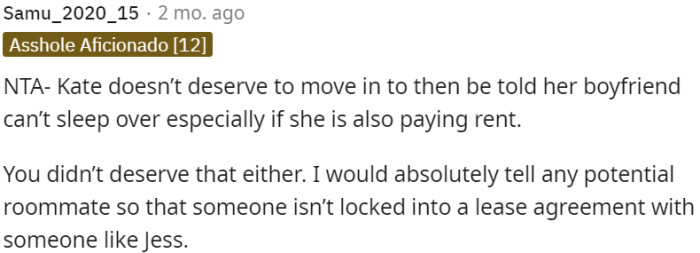 Potential roommates should be informed about such restrictions to prevent them from being trapped in a lease agreement with a roommate who may change their rules or create conflict