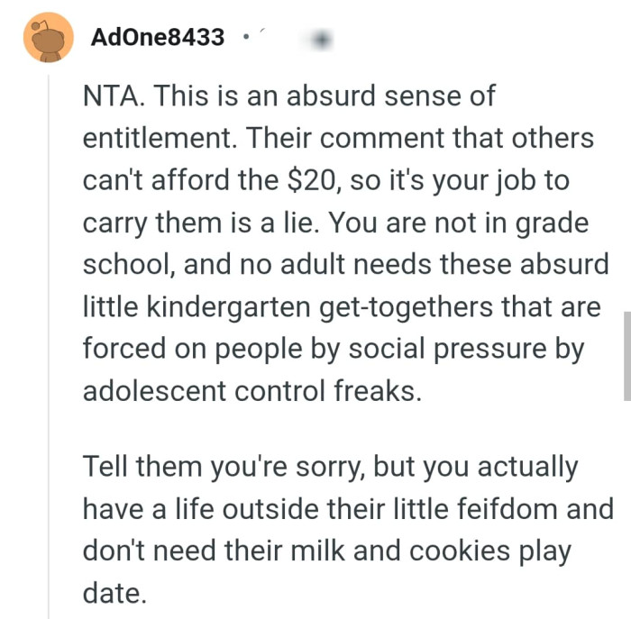 No adult needs get-togethers that are forced on people