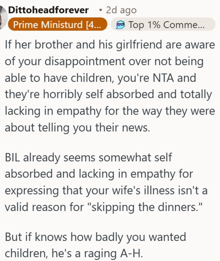 Brother-in-law's lack of empathy makes him the villain in this family conflict.