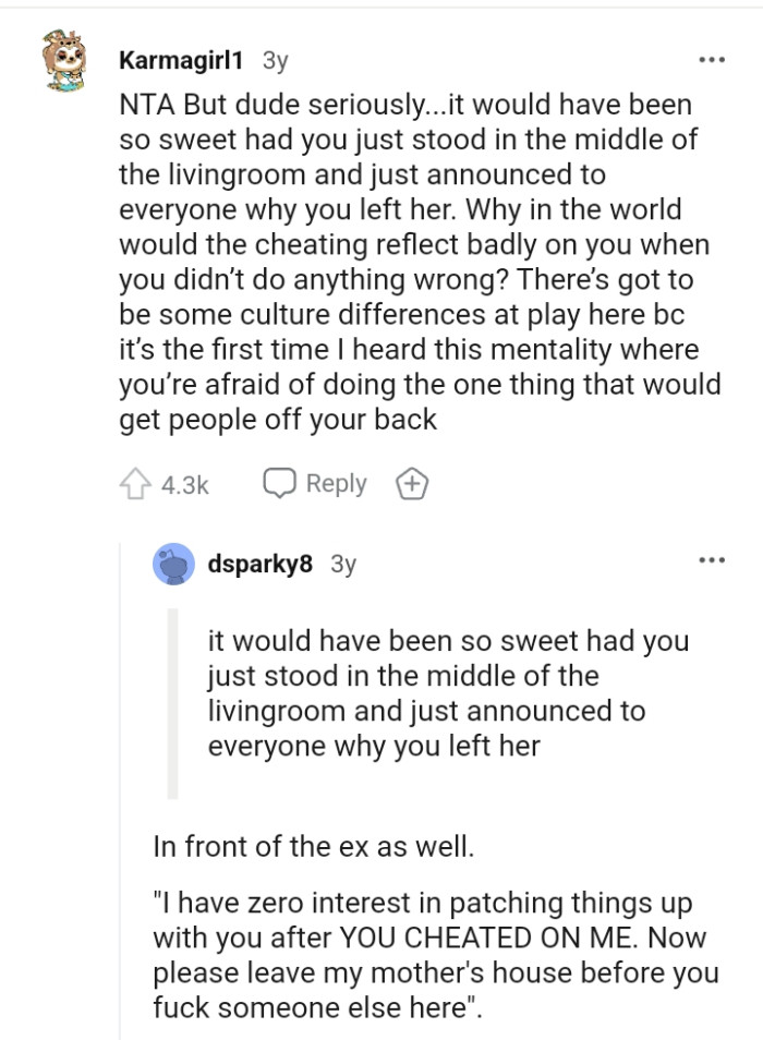 Why would the cheating reflect badly on you?