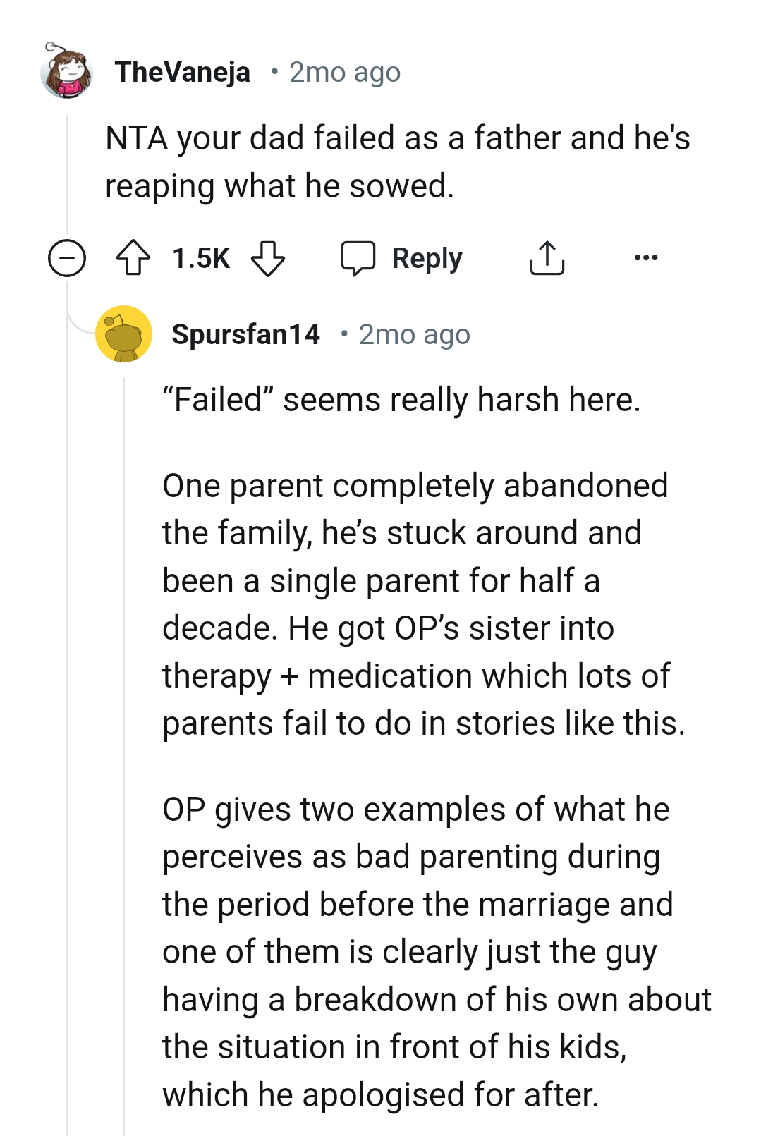 OP's dad has stuck around and has been a dad to them for so long
