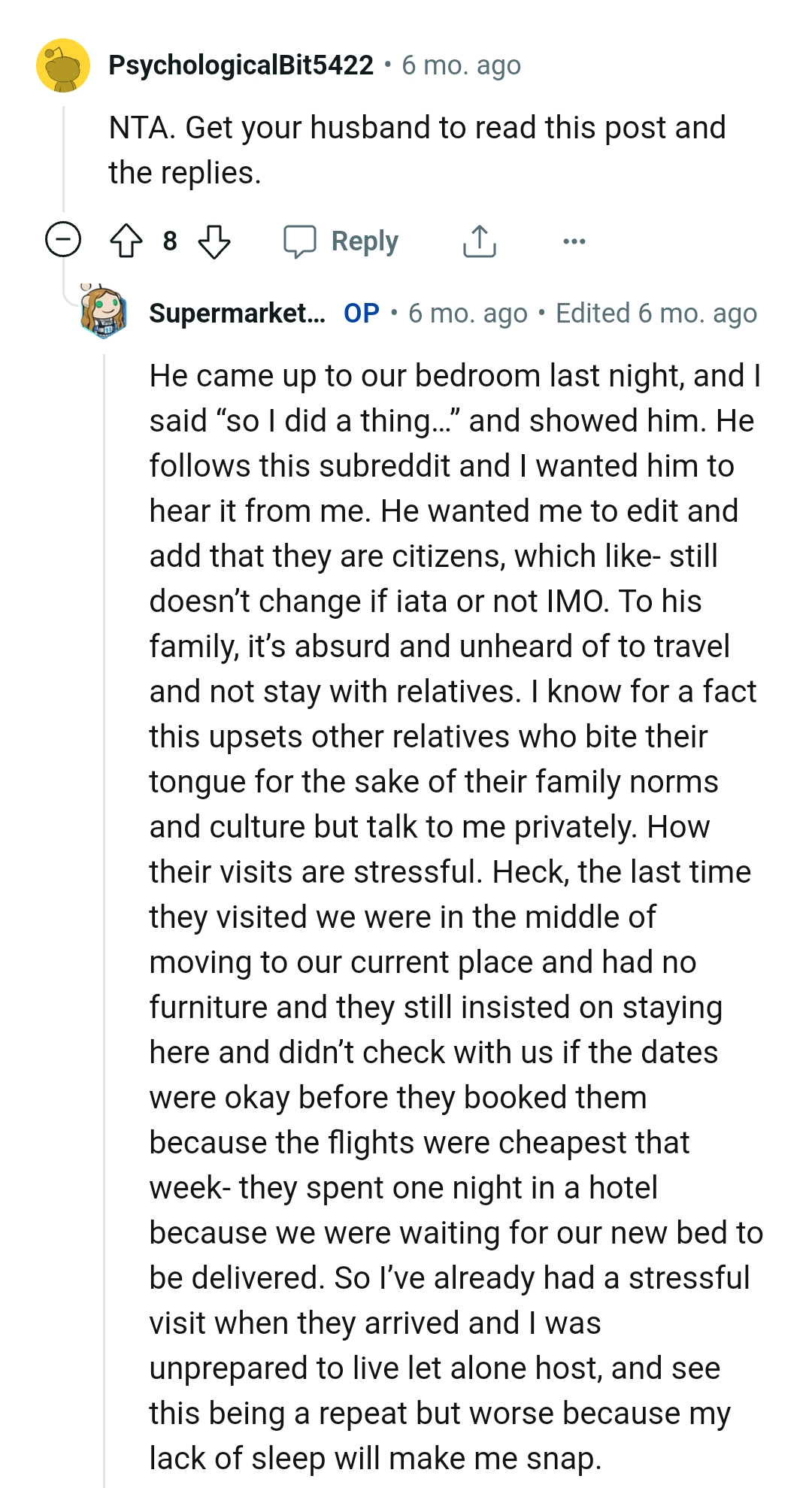 The OP should show this post to her husband