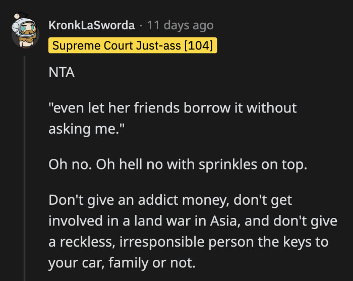 She has shown what kind of person she is, and OP better believe it this time