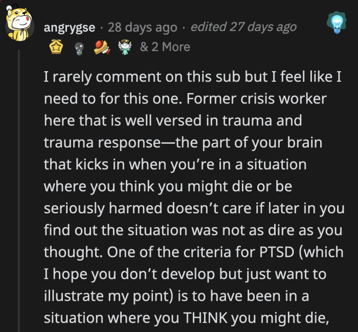 OP's fear was real, even if the situation was a 