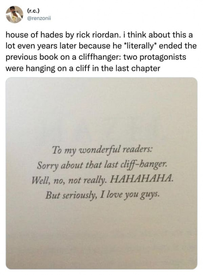 6. Sorry about that last cliffhanger, people.