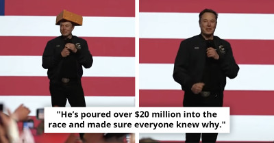 Audience Left Puzzled As Elon Musk Appears On Stage With Cheese Hat