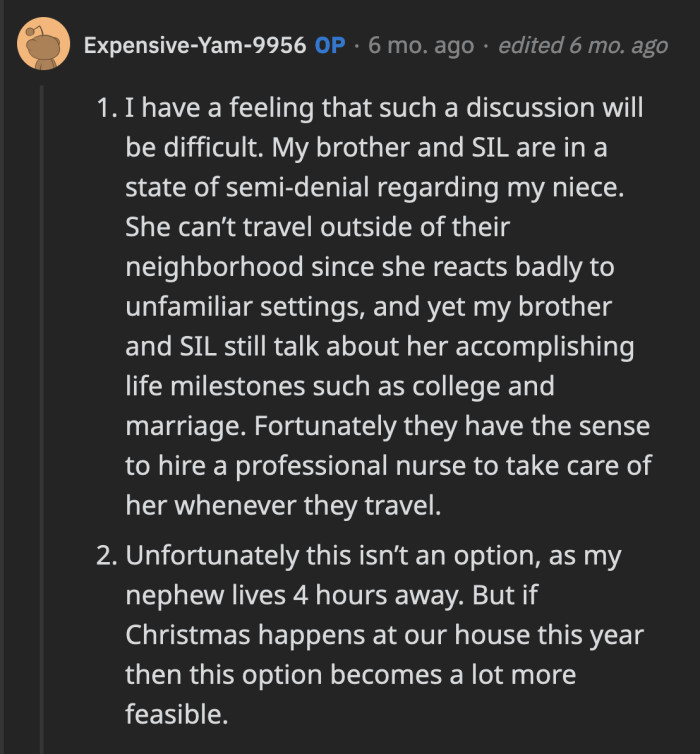OP didn't think she could help her brother understand the reasoning behind his son's perspective. Unfortunately, she lives too far away for her nephew to visit every weekend to build the LEGO Colosseum at OP's house.