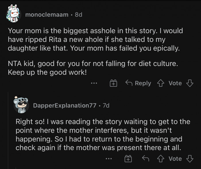 The mom has failed OP epically.