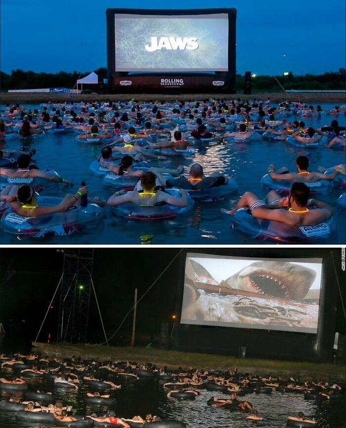 "In Lake Travis, Texas, You Can Watch Jaws While Sitting In An Inner Tube"