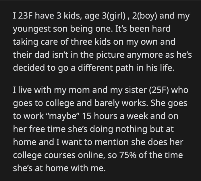 She left them in her sister's room and then went out with her youngest in tow