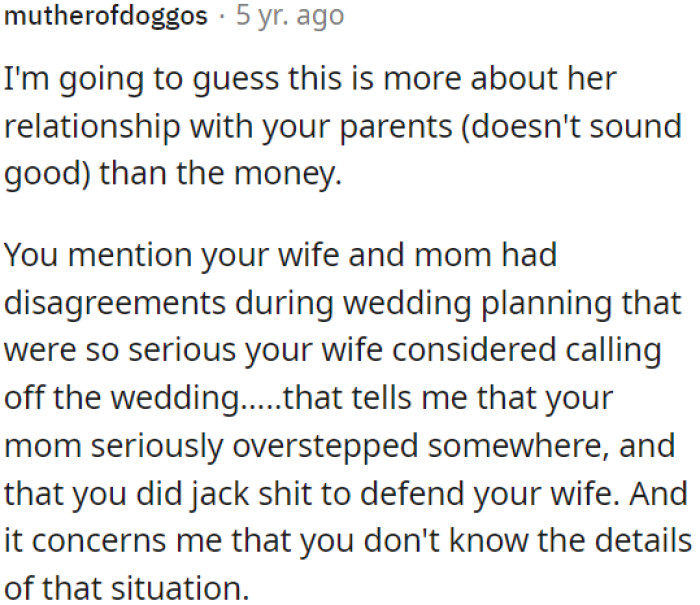 The wedding planning disagreements and OP's lack of involvement in defending his wife indicate deeper issues.