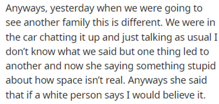 OP's mom brought up the topic again recently and OP called her out