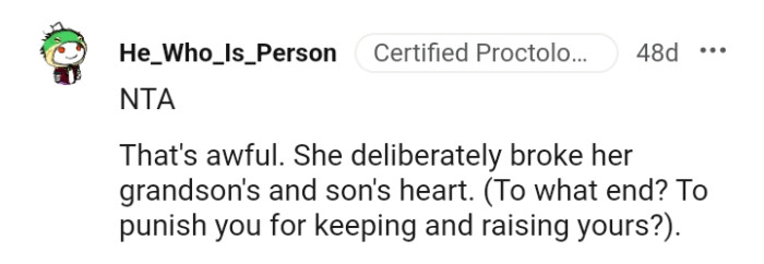 OP's mom deliberately broke her son's and grandson's heart