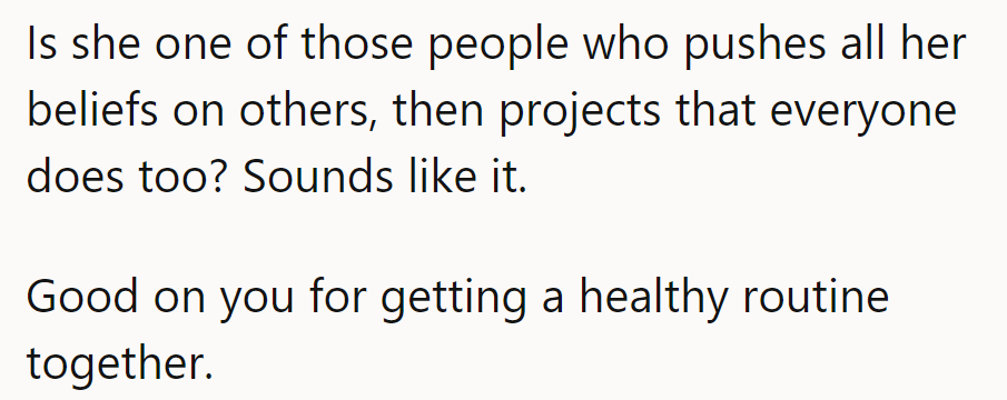 Looks like she's projecting her preachiness. Keep stepping forward while she's stuck in her loop!