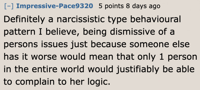 This Redditor believes that the girlfriend is a narcissist.