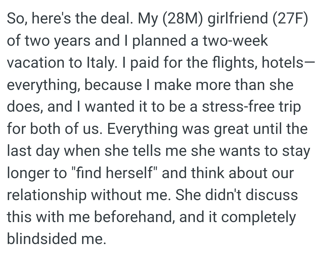 Everything was great until the last day when the OP got a shocker