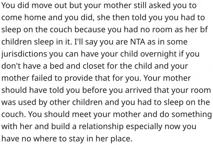 20. Her mom should have informed her beforehand.