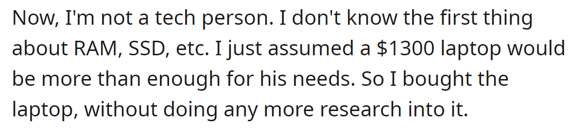 She assumed $1300 would be enough: