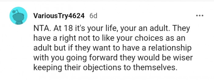 They have a right not to like your choices