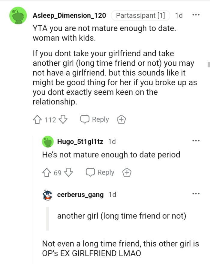 The OP is not mature enough to date