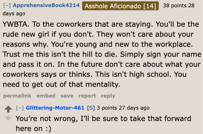 A user encourages approaching things with maturity, especially since it's a professional environment.