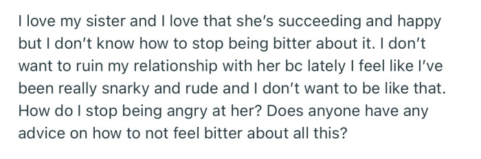 OP is Desperate to Find a Way to Douse the Bitterness in Her Heart