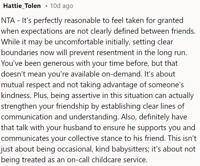 Setting boundaries now prevents future resentment.