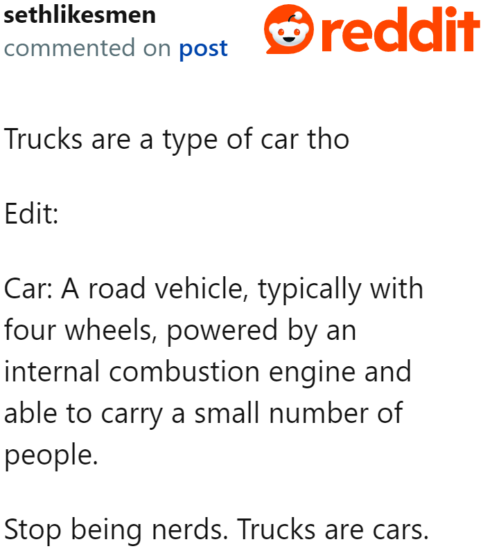 Trucks are considered cars, though!