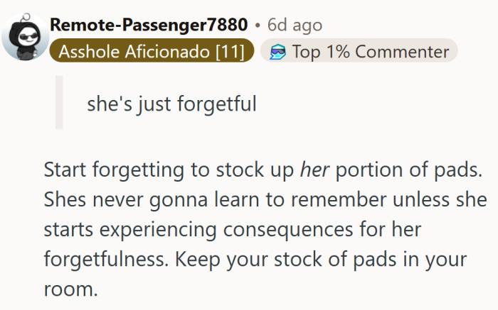 Forgetfulness meets its match — she’ll remember fast when the cupboard’s empty on her turn.