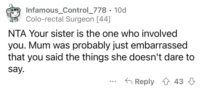 She did compare herself to OP and involved her that way.