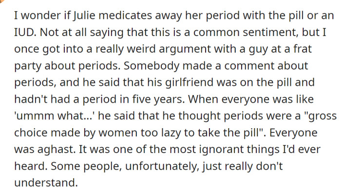 A Redditor was curious about Julie's periods